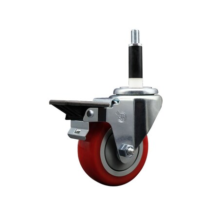 Service Caster 3.5'' Red Poly Swivel 7/8'' Expanding Stem Caster with Brake SCC-EX20S3514-PPUB-RED-PLB-78